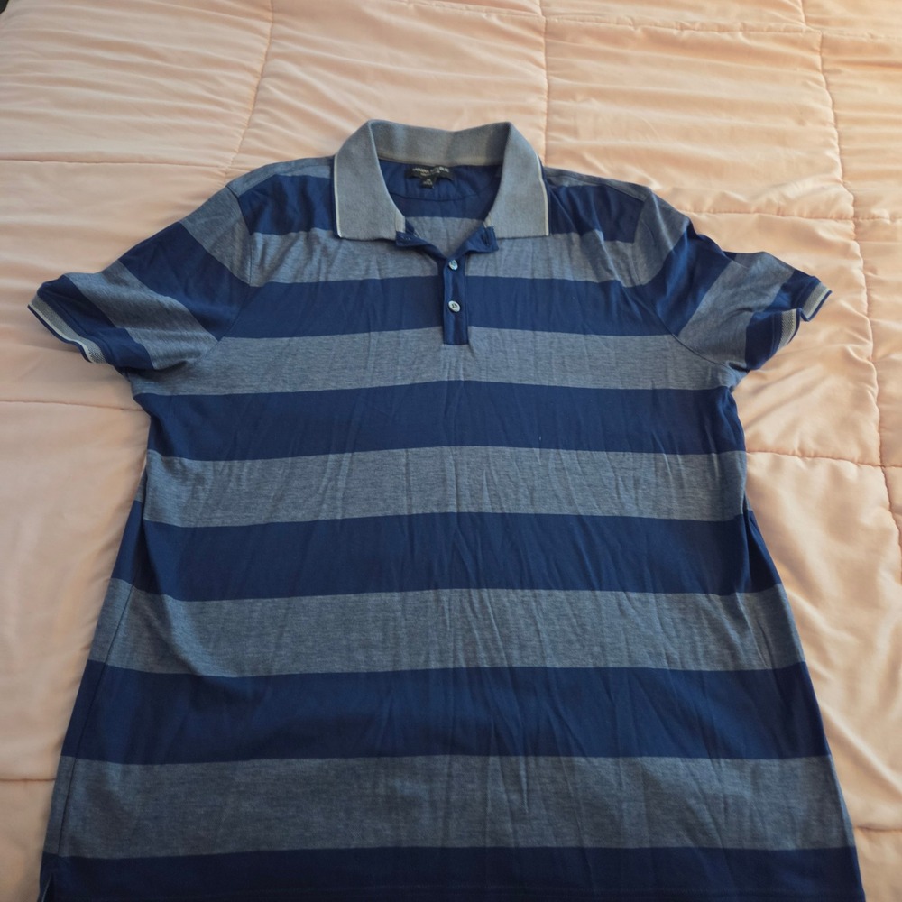 Banana Republic Luxury Touch Blue Striped Polo Shirt Mens XL Short Sleeve